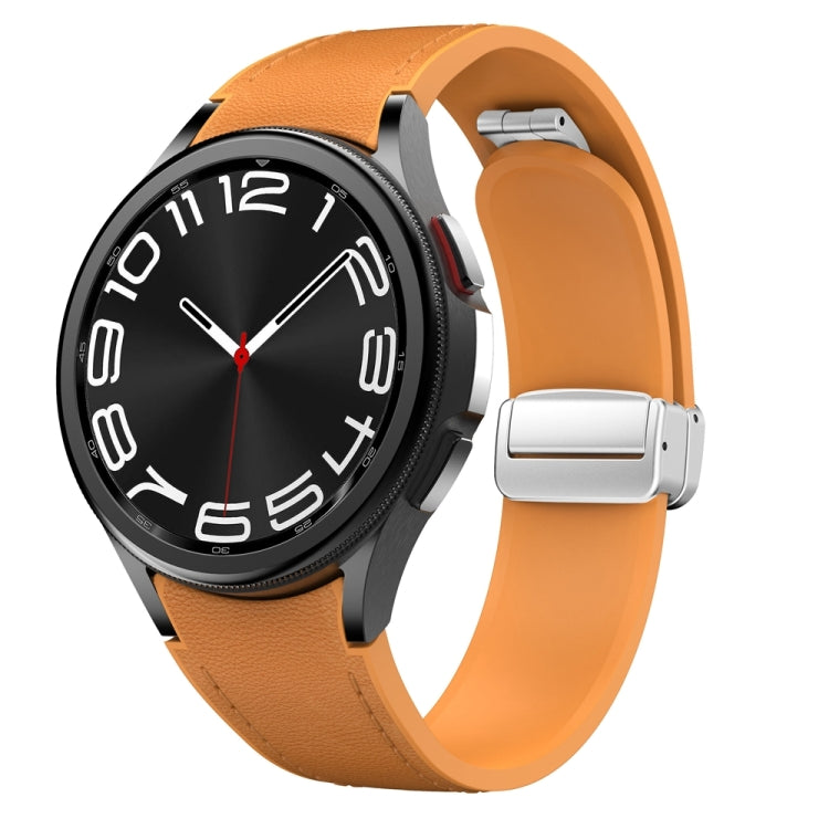 Magnetic Silver Buckle Leather Silicone Watch Band, For Samsung Galaxy Watch 6