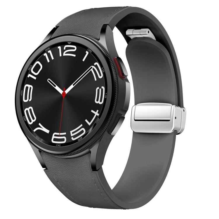 Magnetic Silver Buckle Leather Silicone Watch Band, For Samsung Galaxy Watch 6