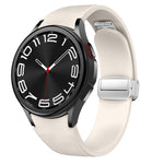 Magnetic Silver Buckle Leather Silicone Watch Band, For Samsung Galaxy Watch 6