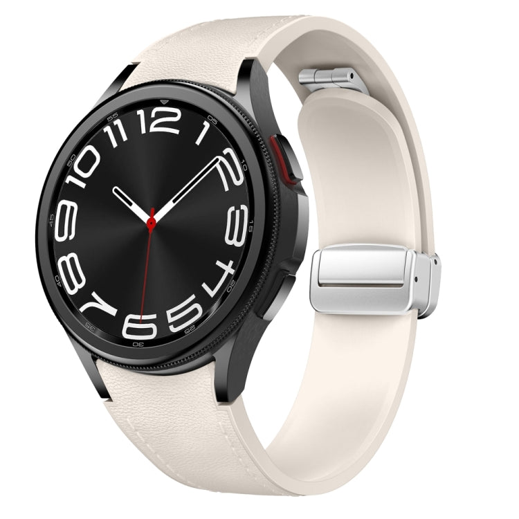 Magnetic Silver Buckle Leather Silicone Watch Band, For Samsung Galaxy Watch 6