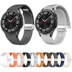 Magnetic Silver Buckle Leather Silicone Watch Band, For Samsung Galaxy Watch 6