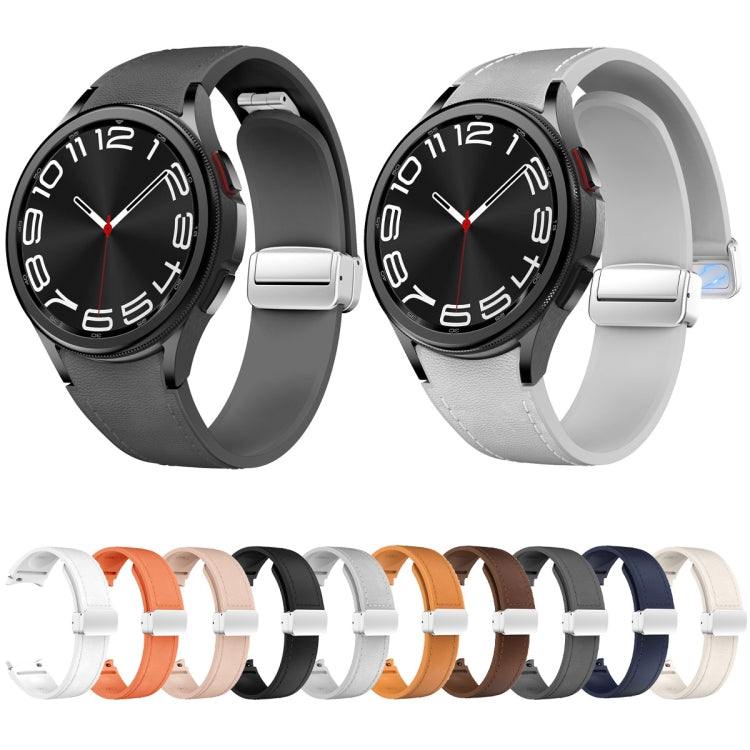 Magnetic Silver Buckle Leather Silicone Watch Band, For Samsung Galaxy Watch 6