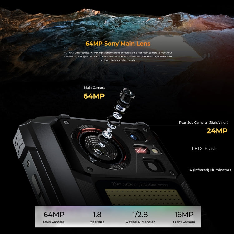 HOTWAV W11 Rugged Phone, Night Vision, 20800mAh, 6.6 inch Android 13 MT8788 Octa Core, Network: 4G, OTG, Recording Call, 6GB+256GB