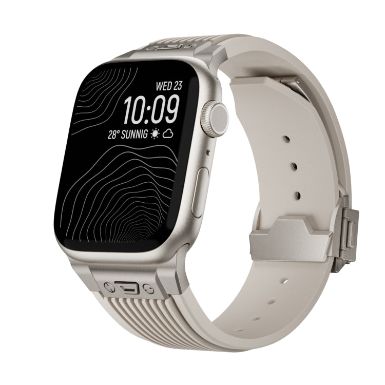 Vertical Texture Titanium Buckle Elastic Silicone Watch Band, For Apple Watch SE 44mm, For Apple Watch Series 6 44mm, For Apple Watch Series 5 44mm, For Apple Watch Series 4 44mm, For Apple Watch Series 3 42mm, For Apple Watch Series 2 42mm            ...