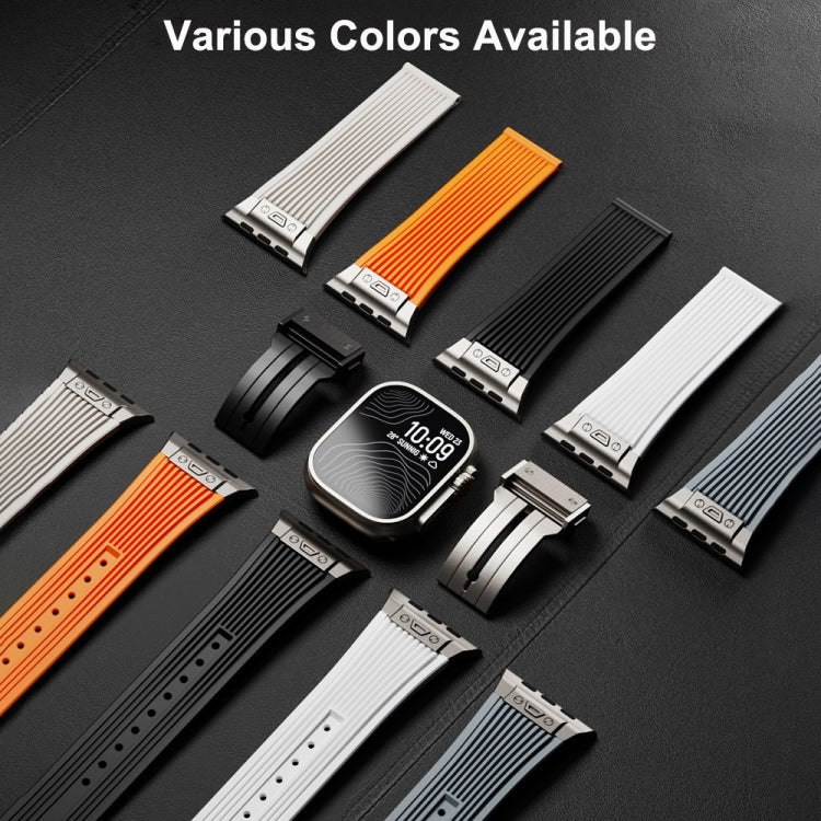 Vertical Texture Titanium Buckle Elastic Silicone Watch Band, For Apple Watch SE 44mm, For Apple Watch Series 6 44mm, For Apple Watch Series 5 44mm, For Apple Watch Series 4 44mm, For Apple Watch Series 3 42mm, For Apple Watch Series 2 42mm            ...