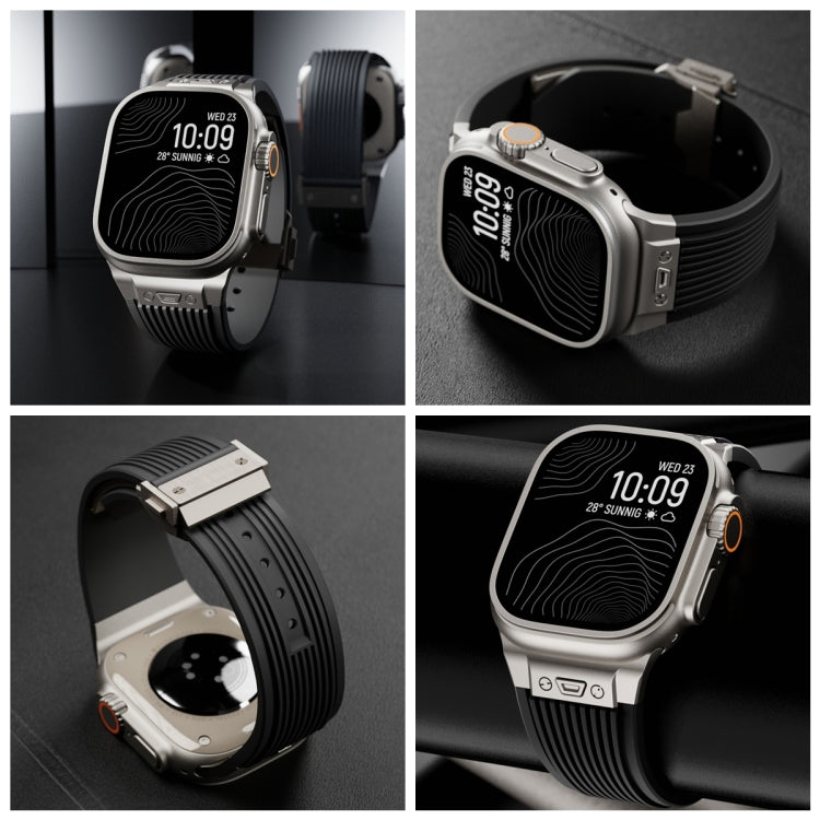 Vertical Texture Titanium Buckle Elastic Silicone Watch Band, For Apple Watch SE 44mm, For Apple Watch Series 6 44mm, For Apple Watch Series 5 44mm, For Apple Watch Series 4 44mm, For Apple Watch Series 3 42mm, For Apple Watch Series 2 42mm            ...