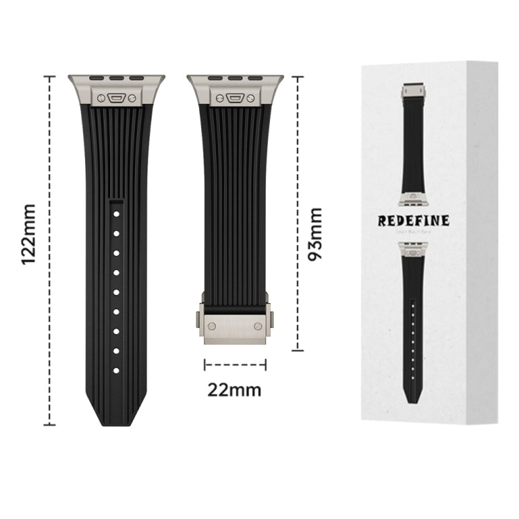 Vertical Texture Titanium Buckle Elastic Silicone Watch Band, For Apple Watch SE 44mm, For Apple Watch Series 6 44mm, For Apple Watch Series 5 44mm, For Apple Watch Series 4 44mm, For Apple Watch Series 3 42mm, For Apple Watch Series 2 42mm            ...