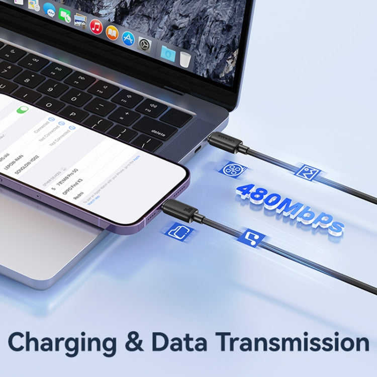 USAMS US-SJ697 كابل شحن سريع ونقل بيانات USB-C / Type-C إلى 8 دبابيس بقوة 30 واط مخطط، 1 متر، 2 متر، 3 متر