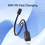 USAMS US-SJ697 كابل شحن سريع ونقل بيانات USB-C / Type-C إلى 8 دبابيس بقوة 30 واط مخطط، 1 متر، 2 متر، 3 متر