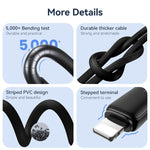 USAMS US-SJ697 كابل شحن سريع ونقل بيانات USB-C / Type-C إلى 8 دبابيس بقوة 30 واط مخطط، 1 متر، 2 متر، 3 متر