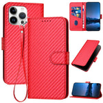 غطاء هاتف من جلد ألياف الكربون مع إبزيم وحبل معصم YX0070، لهواتف iPhone 16 Pro، iPhone 16 Plus، iPhone 16، iPhone 15 Pro Max، iPhone 15 Pro، iPhone 15 Plus