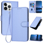 غطاء هاتف من جلد ألياف الكربون مع إبزيم وحبل معصم YX0070، لهواتف iPhone 16 Pro، iPhone 16 Plus، iPhone 16، iPhone 15 Pro Max، iPhone 15 Pro، iPhone 15 Plus