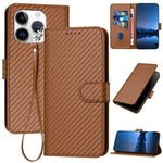 غطاء هاتف من جلد ألياف الكربون مع إبزيم وحبل معصم YX0070، لهواتف iPhone 16 Pro، iPhone 16 Plus، iPhone 16، iPhone 15 Pro Max، iPhone 15 Pro، iPhone 15 Plus
