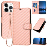 غطاء هاتف من جلد ألياف الكربون مع إبزيم وحبل معصم YX0070، لهواتف iPhone 16 Pro، iPhone 16 Plus، iPhone 16، iPhone 15 Pro Max، iPhone 15 Pro، iPhone 15 Plus