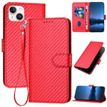 غطاء هاتف من جلد ألياف الكربون مع إبزيم وحبل معصم YX0070، لهواتف iPhone 16 Pro، iPhone 16 Plus، iPhone 16، iPhone 15 Pro Max، iPhone 15 Pro، iPhone 15 Plus