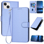 غطاء هاتف من جلد ألياف الكربون مع إبزيم وحبل معصم YX0070، لهواتف iPhone 16 Pro، iPhone 16 Plus، iPhone 16، iPhone 15 Pro Max، iPhone 15 Pro، iPhone 15 Plus
