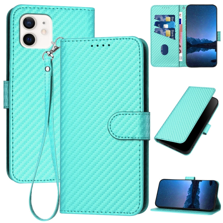 غطاء هاتف من جلد ألياف الكربون مع مشبك وحبل معصم YX0070، لهواتف iPhone 12 mini، iPhone 11 Pro Max، iPhone 11، iPhone 11 Pro، iPhone X / XS، iPhone XR
