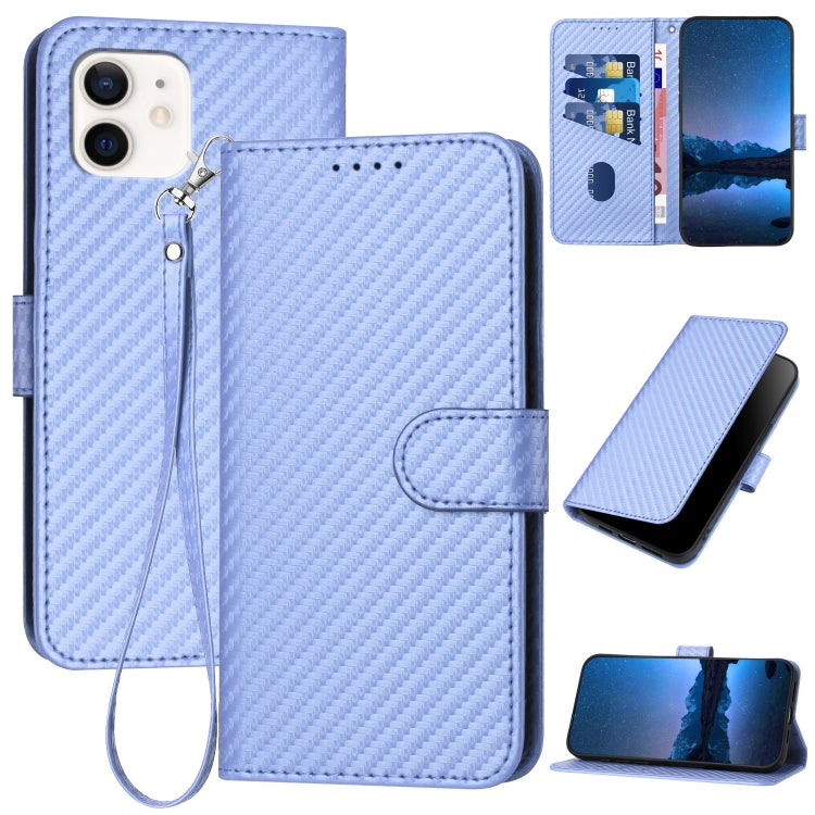 غطاء هاتف من جلد ألياف الكربون مع مشبك وحبل معصم YX0070، لهواتف iPhone 12 mini، iPhone 11 Pro Max، iPhone 11، iPhone 11 Pro، iPhone X / XS، iPhone XR