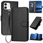 غطاء هاتف من جلد ألياف الكربون مع مشبك وحبل معصم YX0070، لهواتف iPhone 12 mini، iPhone 11 Pro Max، iPhone 11، iPhone 11 Pro، iPhone X / XS، iPhone XR