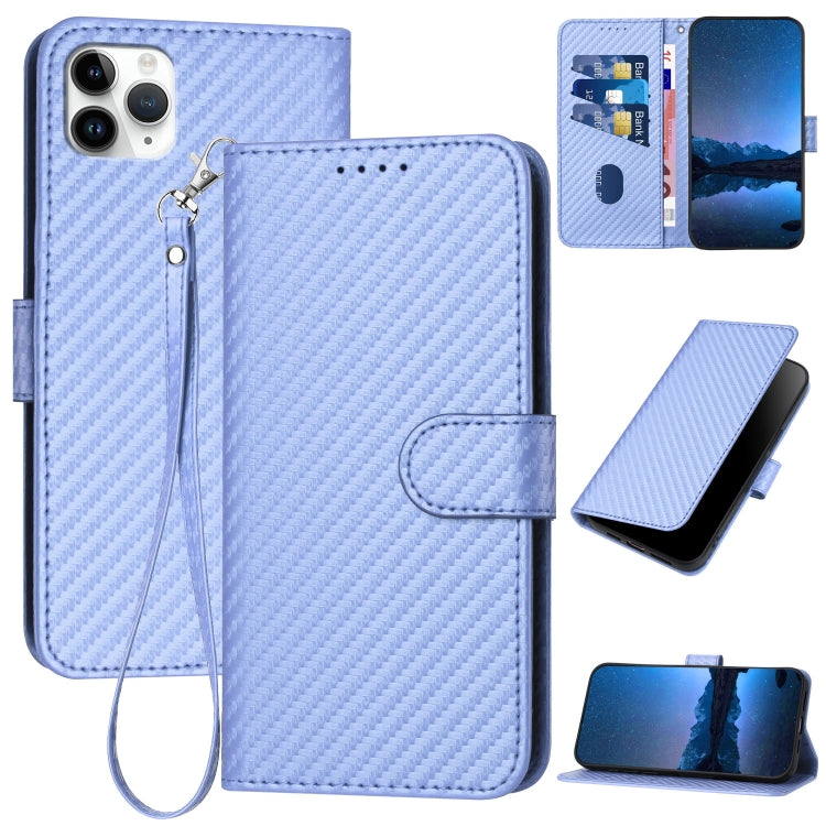 غطاء هاتف من جلد ألياف الكربون مع مشبك وحبل معصم YX0070، لهواتف iPhone 12 mini، iPhone 11 Pro Max، iPhone 11، iPhone 11 Pro، iPhone X / XS، iPhone XR