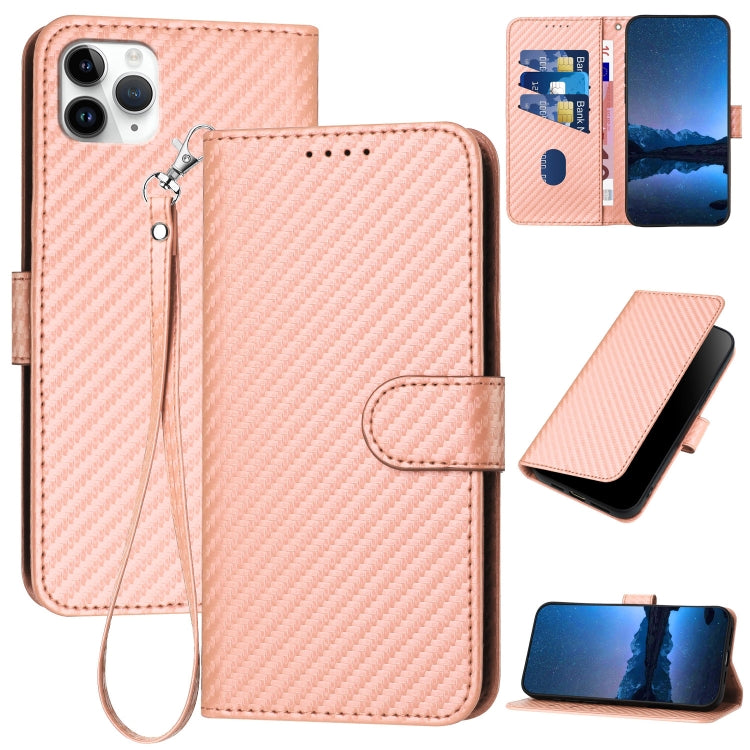 غطاء هاتف من جلد ألياف الكربون مع مشبك وحبل معصم YX0070، لهواتف iPhone 12 mini، iPhone 11 Pro Max، iPhone 11، iPhone 11 Pro، iPhone X / XS، iPhone XR