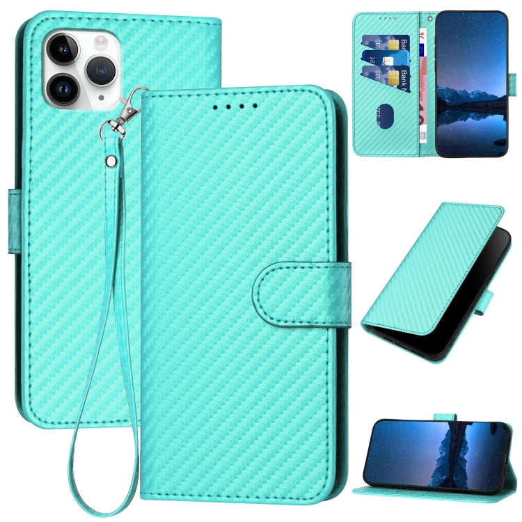 غطاء هاتف من جلد ألياف الكربون مع مشبك وحبل معصم YX0070، لهواتف iPhone 12 mini، iPhone 11 Pro Max، iPhone 11، iPhone 11 Pro، iPhone X / XS، iPhone XR