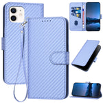 غطاء هاتف من جلد ألياف الكربون مع مشبك وحبل معصم YX0070، لهواتف iPhone 12 mini، iPhone 11 Pro Max، iPhone 11، iPhone 11 Pro، iPhone X / XS، iPhone XR
