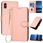 غطاء هاتف من الجلد مع إبزيم من ألياف الكربون وحبل معلق، لهواتف iPhone XS Max، iPhone 8 Plus / 7 Plus