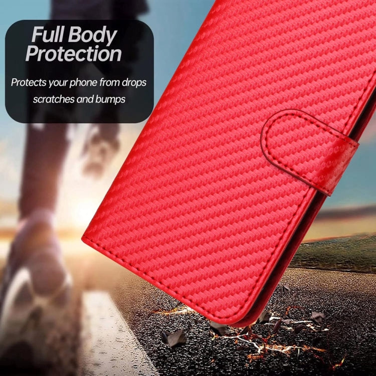 غطاء هاتف من جلد ألياف الكربون مع إبزيم وحبل معصم YX0070، لهواتف iPhone 16 Pro، iPhone 16 Plus، iPhone 16، iPhone 15 Pro Max، iPhone 15 Pro، iPhone 15 Plus