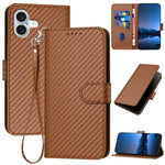غطاء هاتف من جلد ألياف الكربون مع إبزيم وحبل معصم YX0070، لهواتف iPhone 16 Pro، iPhone 16 Plus، iPhone 16، iPhone 15 Pro Max، iPhone 15 Pro، iPhone 15 Plus