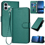 غطاء هاتف من جلد ألياف الكربون مع إبزيم وحبل معصم YX0070، لهواتف iPhone 16 Pro، iPhone 16 Plus، iPhone 16، iPhone 15 Pro Max، iPhone 15 Pro، iPhone 15 Plus