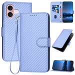 غطاء هاتف من جلد ألياف الكربون مع إبزيم وحبل معصم YX0070، لهواتف iPhone 16 Pro، iPhone 16 Plus، iPhone 16، iPhone 15 Pro Max، iPhone 15 Pro، iPhone 15 Plus