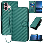 غطاء هاتف من جلد ألياف الكربون مع إبزيم وحبل معصم YX0070، لهواتف iPhone 16 Pro، iPhone 16 Plus، iPhone 16، iPhone 15 Pro Max، iPhone 15 Pro، iPhone 15 Plus