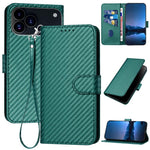 YX0070 Carbon Fiber Buckle Leather Phone Case with Lanyard, For iPhone 17e / 16e, For iPhone 17 Pro Max, For iPhone 17 Pro, For iPhone 17, For iPhone Air, For iPhone 16 Pro Max