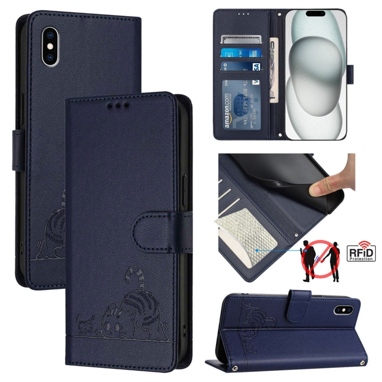 غطاء هاتف جلدي بنقش نمط قط وفأر مع حبل، لهواتف iPhone XR، iPhone XS Max، iPhone 8 Plus / 7 Plus