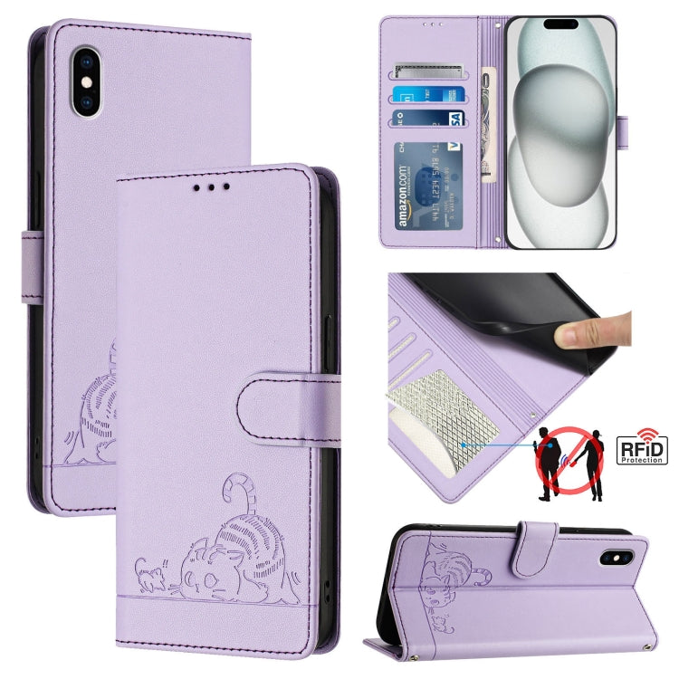 غطاء هاتف جلدي بنقش نمط قط وفأر مع حبل، لهواتف iPhone XR، iPhone XS Max، iPhone 8 Plus / 7 Plus