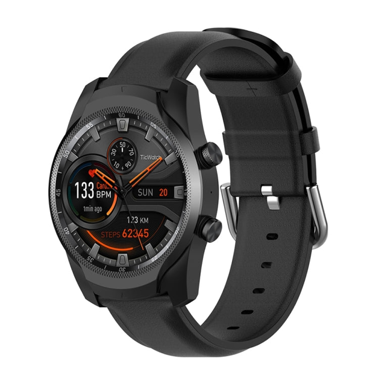 22mm Leather Strap with Round Tail Buckle, For Ticwatch Pro 2020, For Huawei Watch GT2E, For Samsung Galaxy Watch 3 45mm