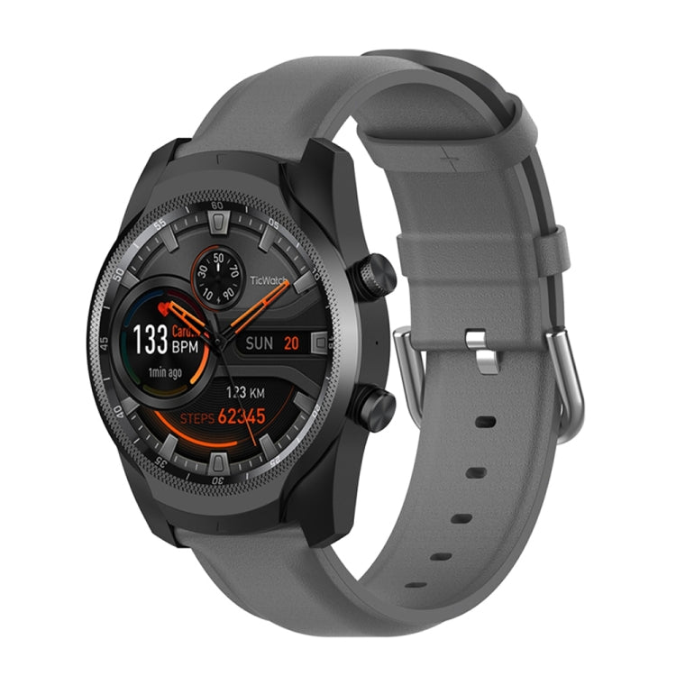 22mm Leather Strap with Round Tail Buckle, For Ticwatch Pro 2020, For Huawei Watch GT2E, For Samsung Galaxy Watch 3 45mm