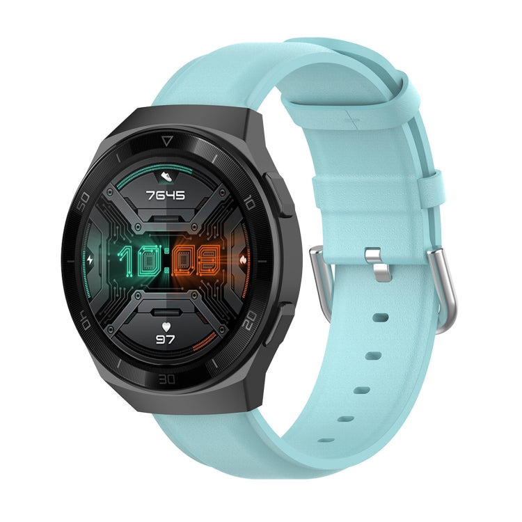 22mm Leather Strap with Round Tail Buckle, For Ticwatch Pro 2020, For Huawei Watch GT2E, For Samsung Galaxy Watch 3 45mm