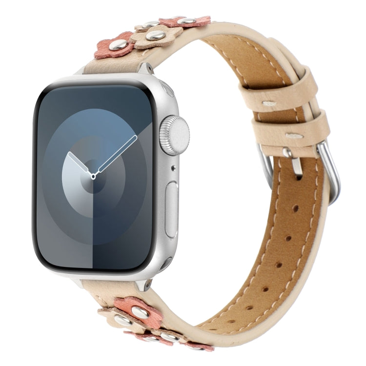 Stitched Flower Leather Watch Band, For Apple Watch Series 5 44mm, For Apple Watch Series 5 40mm, For Apple Watch Series 4 44mm, For Apple Watch Series 4 40mm, For Apple Watch Series 3 38mm, For Apple Watch Series 3 42mm, For Apple Watch Series 2 42mm ...