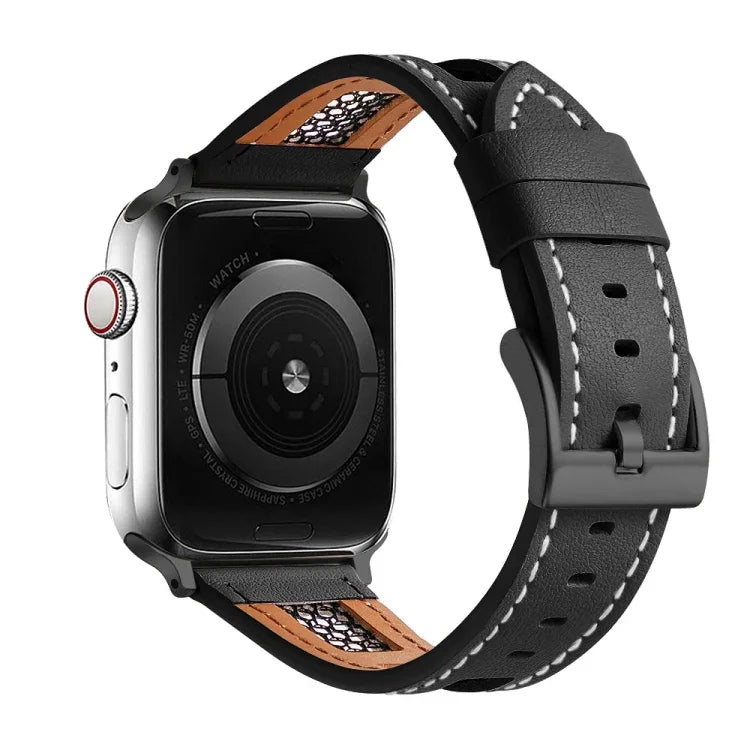 Mesh Calfskin Genuine Leather Watch Band, For Apple Watch SE 40mm, For Apple Watch SE 44mm, For Apple Watch Series 6 40mm, For Apple Watch Series 6 44mm, For Apple Watch Series 5 44mm, For Apple Watch Series 5 40mm