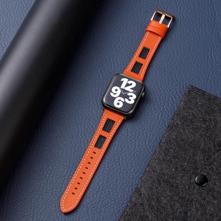 Mesh Calfskin Genuine Leather Watch Band, For Apple Watch Series 4 44mm, For Apple Watch Series 4 40mm, For Apple Watch Series 3 38mm, For Apple Watch Series 3 42mm, For Apple Watch Series 2 42mm, For Apple Watch Series 2 38mm