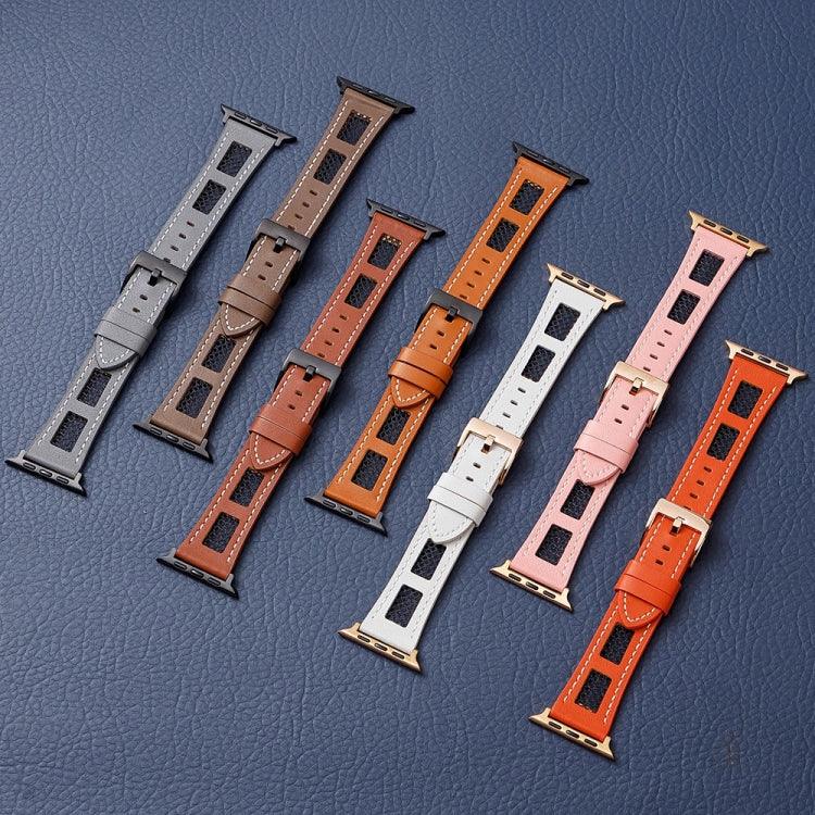 Mesh Calfskin Genuine Leather Watch Band, For Apple Watch Series 4 44mm, For Apple Watch Series 4 40mm, For Apple Watch Series 3 38mm, For Apple Watch Series 3 42mm, For Apple Watch Series 2 42mm, For Apple Watch Series 2 38mm