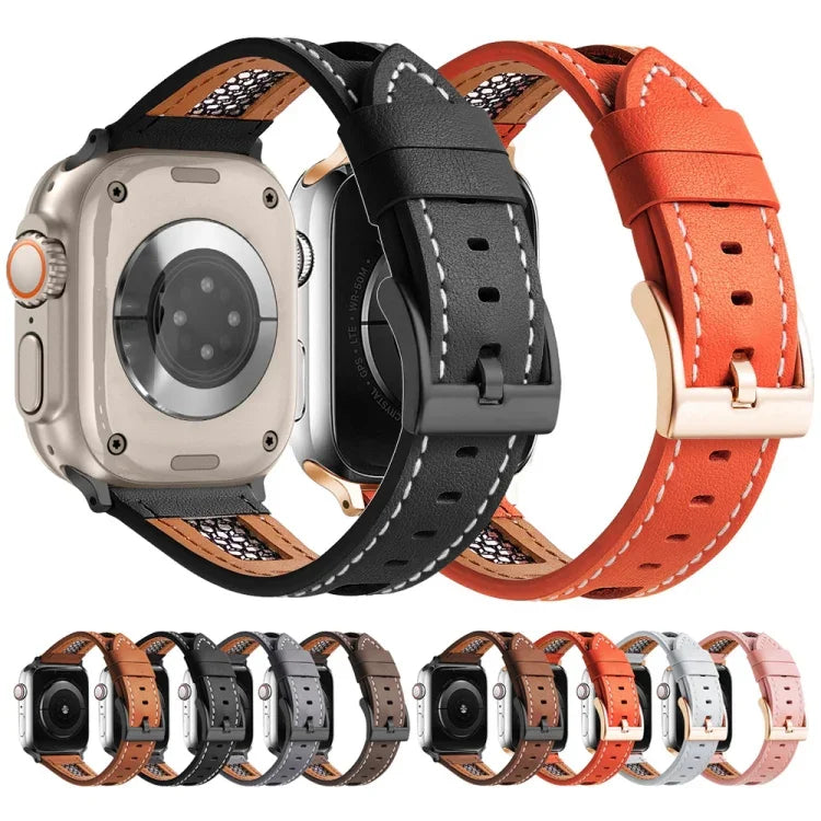 Mesh Calfskin Genuine Leather Watch Band, For Apple Watch SE 40mm, For Apple Watch SE 44mm, For Apple Watch Series 6 40mm, For Apple Watch Series 6 44mm, For Apple Watch Series 5 44mm, For Apple Watch Series 5 40mm