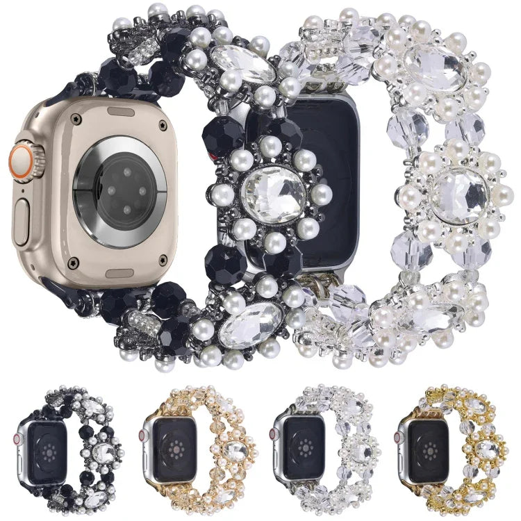 Beaded Pearl Gemstone Bracelet Watch Band, For Apple Watch SE 2023 44mm, For Apple Watch SE 2023 40mm, For Apple Watch Ultra 2 49mm, For Apple Watch Series 9 45mm, For Apple Watch Series 9 41mm, For Apple Watch Ultra 49mm, For Apple Watch Series 8 41mm...