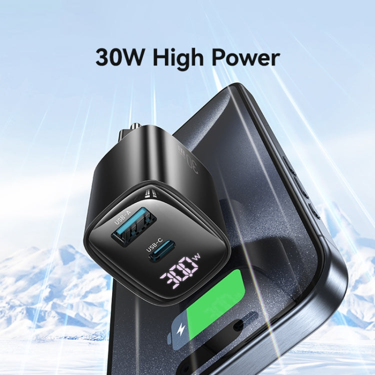 شاحن USAMS CC229 بقوة 30 واط بمنفذي USB + USB-C / Type-C مع شاشة رقمية GaN، المواصفات: قابس الاتحاد الأوروبي، CC229