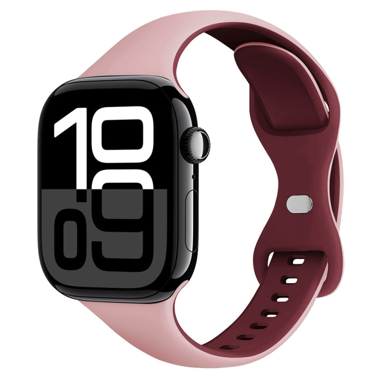 Two Color Slim Butterfly Buckle Silicone Watch Band, For Apple Watch Series 10 46mm, For Apple Watch Series 10 42mm, For Apple Watch SE 2023 44mm, For Apple Watch SE 2023 40mm, For Apple Watch Ultra 2 49mm, For Apple Watch Series 9 45mm