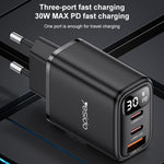 Yesido YC69 30W USB + Dual USB-C / Type-C Digital Display Charger, Specification:EU Plug, YC69