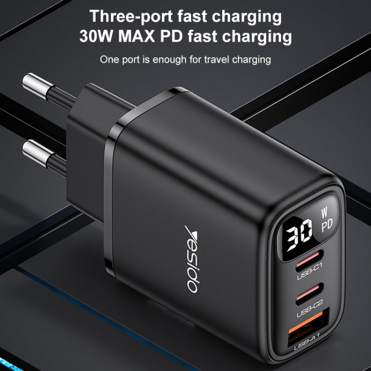 Yesido YC69 30W USB + Dual USB-C / Type-C Digital Display Charger, Specification:EU Plug, YC69
