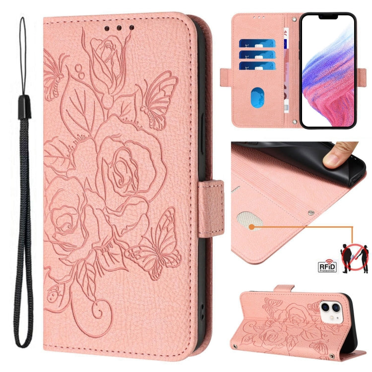 Embossed Rose RFID Anti-theft Leather Phone Case, For iPhone 14 Pro Max, For iPhone SE 2022 / SE 2020 / 8 / 7, For iPhone 13 Pro Max, For iPhone 13 Pro, For iPhone 13 mini, For iPhone 12  / 12 Pro, For iPhone 12 Pro Max, For iPhone 12 mini